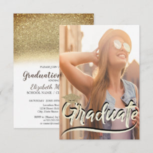 Stilvolle goldene Glitter-Kappe, Foto-Abschlussfei Einladung