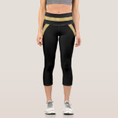 Stilvolle Goldene Herzstreifen auf schwarz Capri Leggings (Vorderseite)