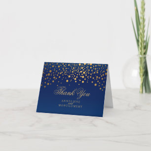 Stilvolle goldene Konfetti-Punkte   Marineblau Dankeskarte