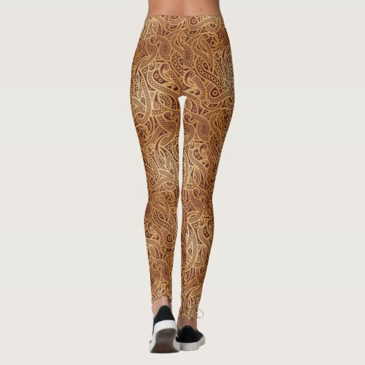 Stilvolle goldene Leggings Browns Paisley (Rückseite)
