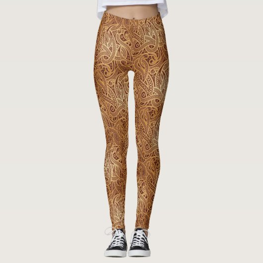 Stilvolle goldene Leggings Browns Paisley (Vorderseite)