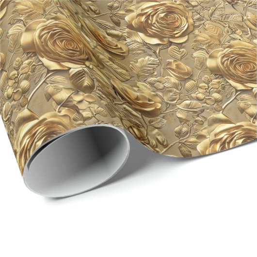 Stilvolle goldene Rose und Leaf-Ziermuster Geschenkpapier (Rolleneckpunkt)