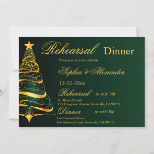 Stilvolle Goldene Weihnachtsbaumhochzeit Probe Einladung