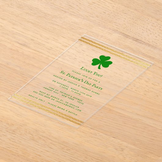 Stilvolle Goldenen Foil St. Patrick's Day Acryleinladungen (Ablage )