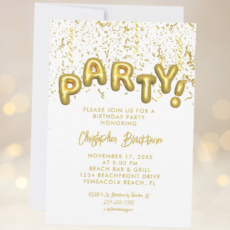 Stilvolle Goldfolien-Partyballon-Geburtstags-Konfe Einladung