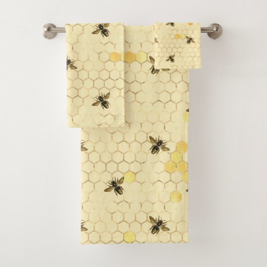 Stilvolle Goldgelbe Bienen Honeycomb Badhandtuch Set (Insitu)