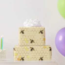 Stilvolle Goldgelbe Bienen Honeycomb Geschenkpapier