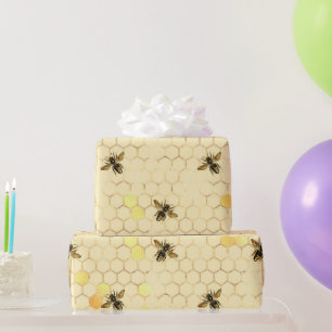 Stilvolle Goldgelbe Bienen Honeycomb Geschenkpapier