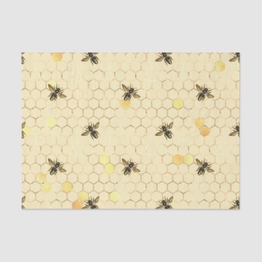 Stilvolle Goldgelbe Bienen Honeycomb Seidenpapier (Vorderseite)