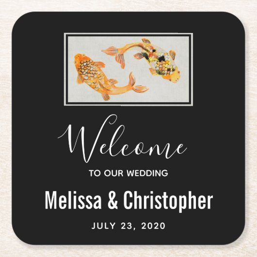 Stilvolle Goldkoi-Hochzeit Rechteckiger Pappuntersetzer (Vorderseite)