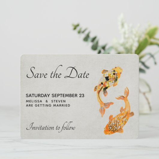 Stilvolle Goldkoi-Hochzeit Save The Date (Stehend Vorderseite)