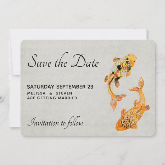 Stilvolle Goldkoi-Hochzeit Save The Date (Vorderseite)