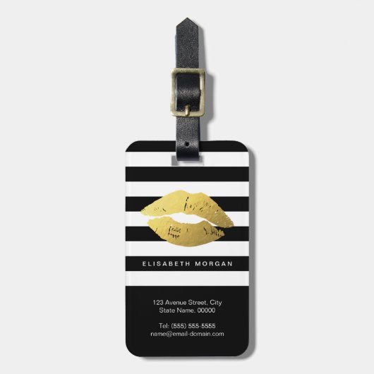 Stilvolle Goldlippen mit Schwarz-weißen Streifen Gepäckanhänger (Vorderseite vertikal)