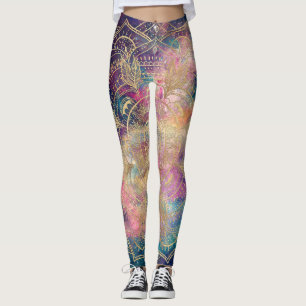 Stilvolle Goldmandala Wasserfarbe & Nebel Farblich Leggings