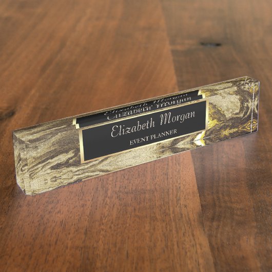 Stilvolle Goldrahmen, brauner Marmor Namensplakette (Seite)