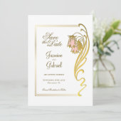 Stilvolle Goldrahmen-Hochzeit Save The Date (Stehend Vorderseite)