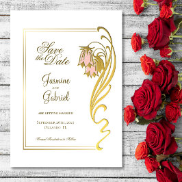 Stilvolle Goldrahmen-Hochzeit Save The Date