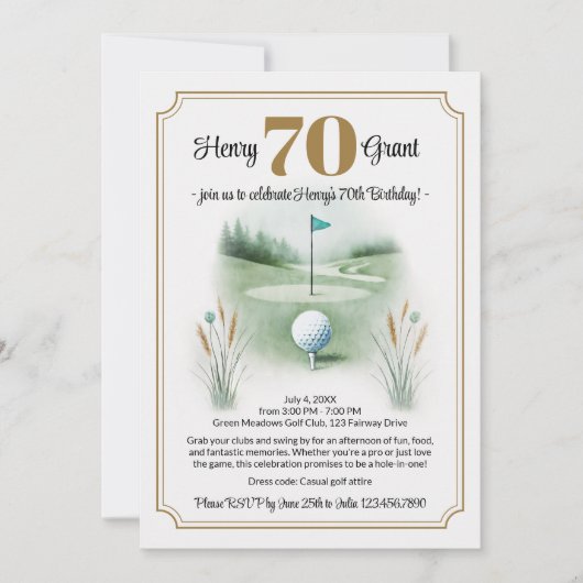 Stilvolle Golf 70. Geburtstag Einladungen (Vorderseite)