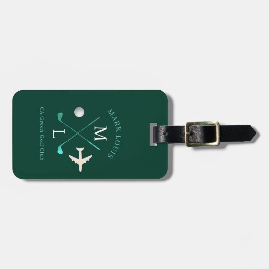 Stilvolle Golfer Club Monogram Green Travel Gepäckanhänger (Vorderseite horizontal)