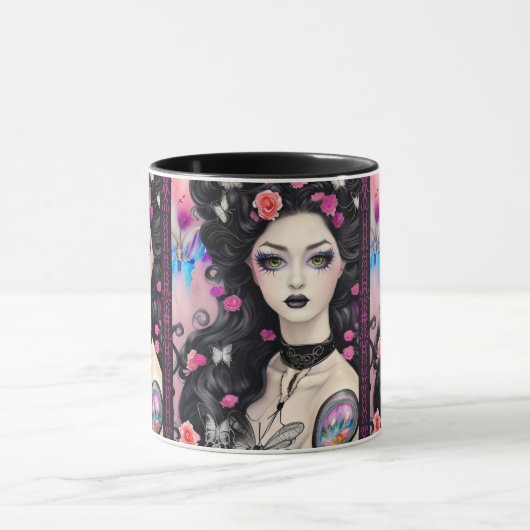 Stilvolle Goth Tattoo Girl Black and Pink Tasse (Zentrum)