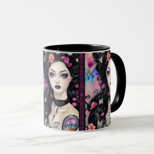 Stilvolle Goth Tattoo Girl Black and Pink Tasse
