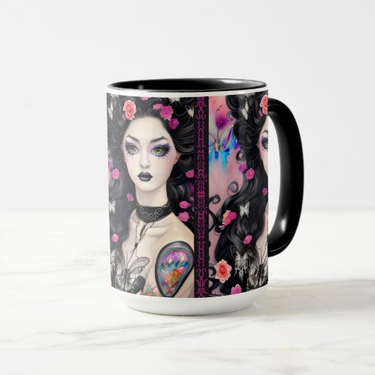 Stilvolle Goth Tattoo Girl Black and Pink Tasse (VorderseiteRechts)