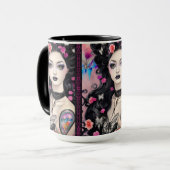 Stilvolle Goth Tattoo Girl Black and Pink Tasse (Vorderseite Links)