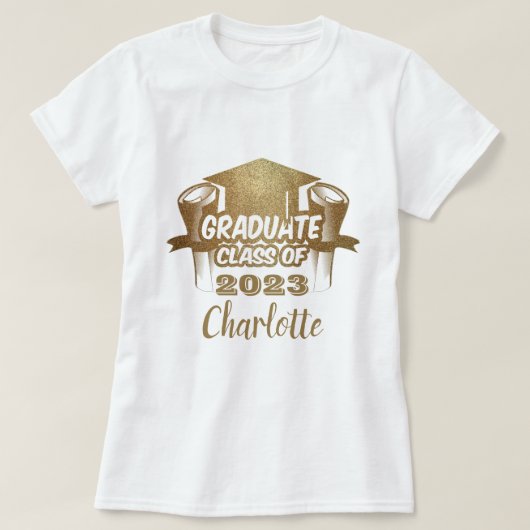 Stilvolle Graduate Class of 2023 Gold Name T - Shi T-Shirt (Design vorne)