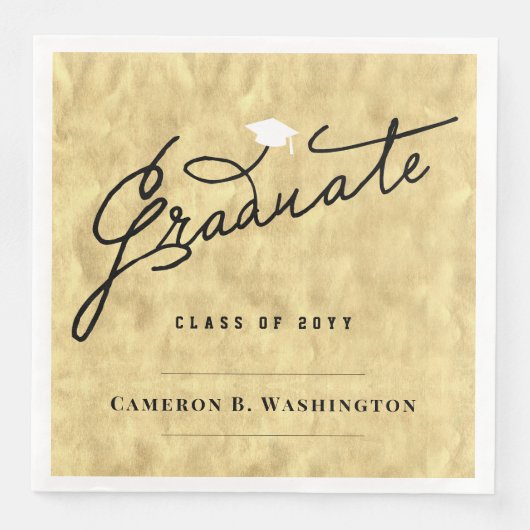 Stilvolle Graduate Script Gold Foil Graduation Par Serviette (Vorderseite)