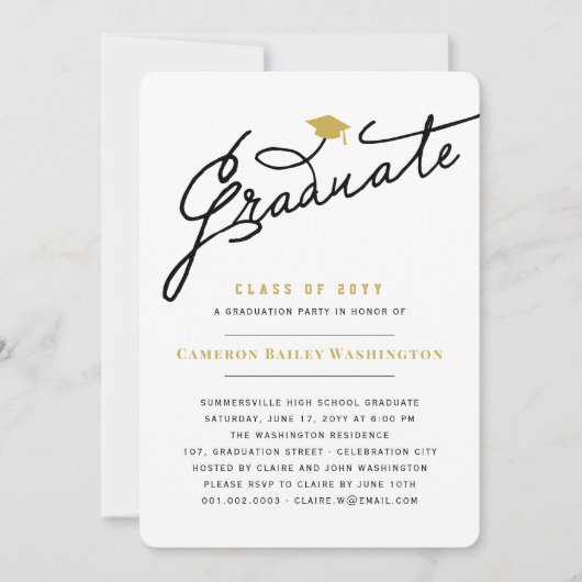 Stilvolle Graduate Script Modern Graduation Party Einladung (Vorderseite)