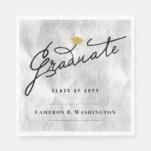 Stilvolle Graduate Script Silver Foil Grad Party Serviette (Vorderseite)