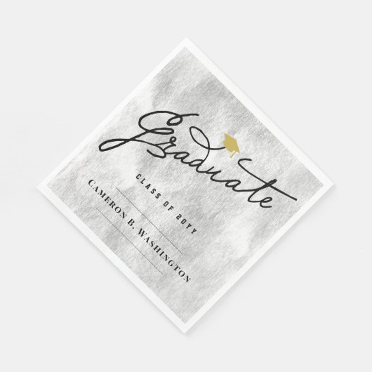 Stilvolle Graduate Script Silver Foil Grad Party Serviette (Ecke)
