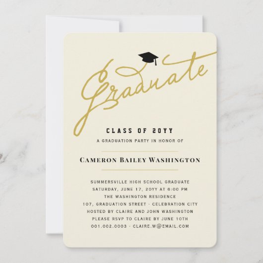 Stilvolle Graduate Script Simple Graduation Party Einladung (Vorderseite)