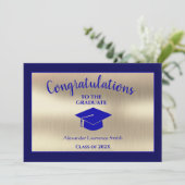 Stilvolle Graduation Blue Gold Class 2021 Ankündigung (Stehend Vorderseite)