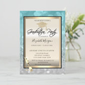 Stilvolle Graduation Cap, Wine Glass Bokeh Abschlu Einladung (Stehend Vorderseite)