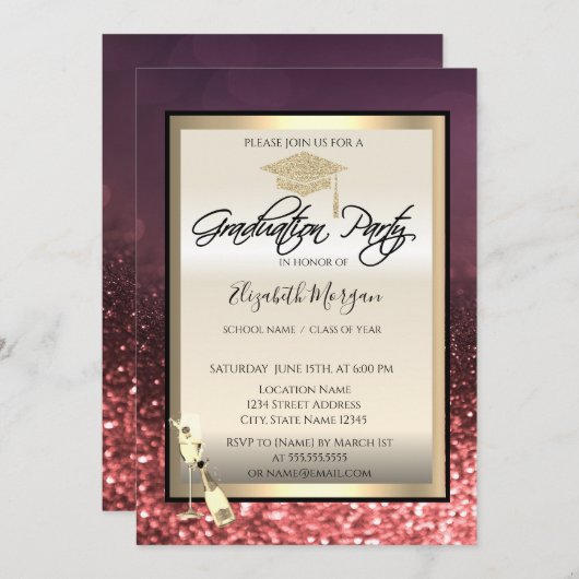 Stilvolle Graduierungskappe, Abschluss aus Weingla Einladung (Vorne/Hinten)