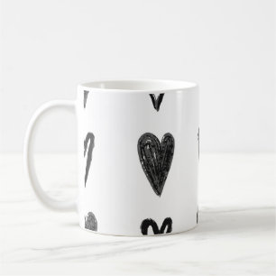 Stilvolle Grafik nahtlos Muster mit Herzen. Blac Kaffeetasse