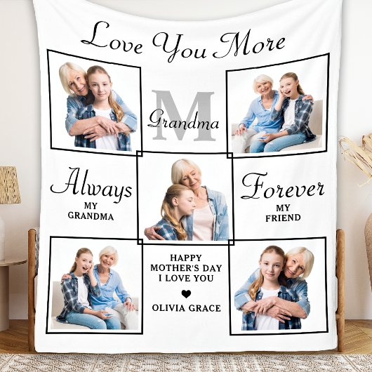 Stilvolle GRANDMA Personalisiert 5 Foto Collage Fl Fleecedecke