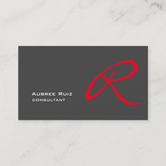 Stilvolle Grau Red Monogram Beruflich Visitenkarte (Vorderseite)
