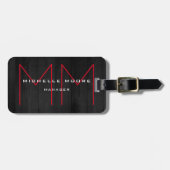 Stilvolle Grau Red Monogram Modern Gepäckanhänger (Vorderseite horizontal)