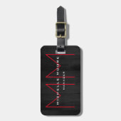 Stilvolle Grau Red Monogram Modern Gepäckanhänger (Vorderseite vertikal)