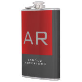 Stilvolle, grau-rote Trendy Monogram-Name Flachmann (Links)