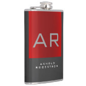 Stilvolle, grau-rote Trendy Monogram-Name Flachmann (Rechts)