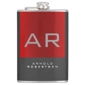 Stilvolle, grau-rote Trendy Monogram-Name Flachmann (Vorderseite)