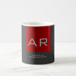 Stilvolle, grau-rote Trendy Monogram-Name Kaffeetasse