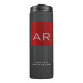 Stilvolle, grau-rote Trendy Monogram-Name Thermosbecher (Vorderseite)