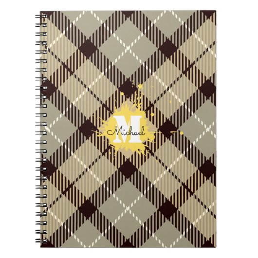 Stilvolle graue Karierte Tartan-Monogram-Skripte Notizblock (Vorderseite)