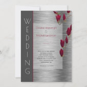 Stilvolle graue Metallic Burgundy Floral Wedding Einladung (Vorderseite)