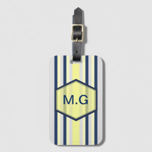 Stilvolle graue und gelbe Streifen Monogramm Gepäckanhänger