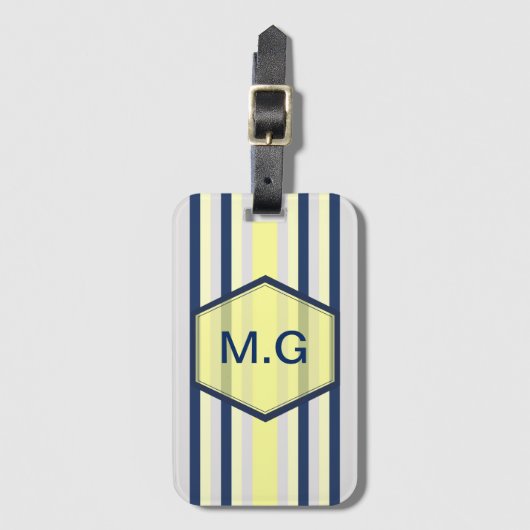 Stilvolle graue und gelbe Streifen Monogramm Gepäckanhänger (Vorderseite Vertikal)